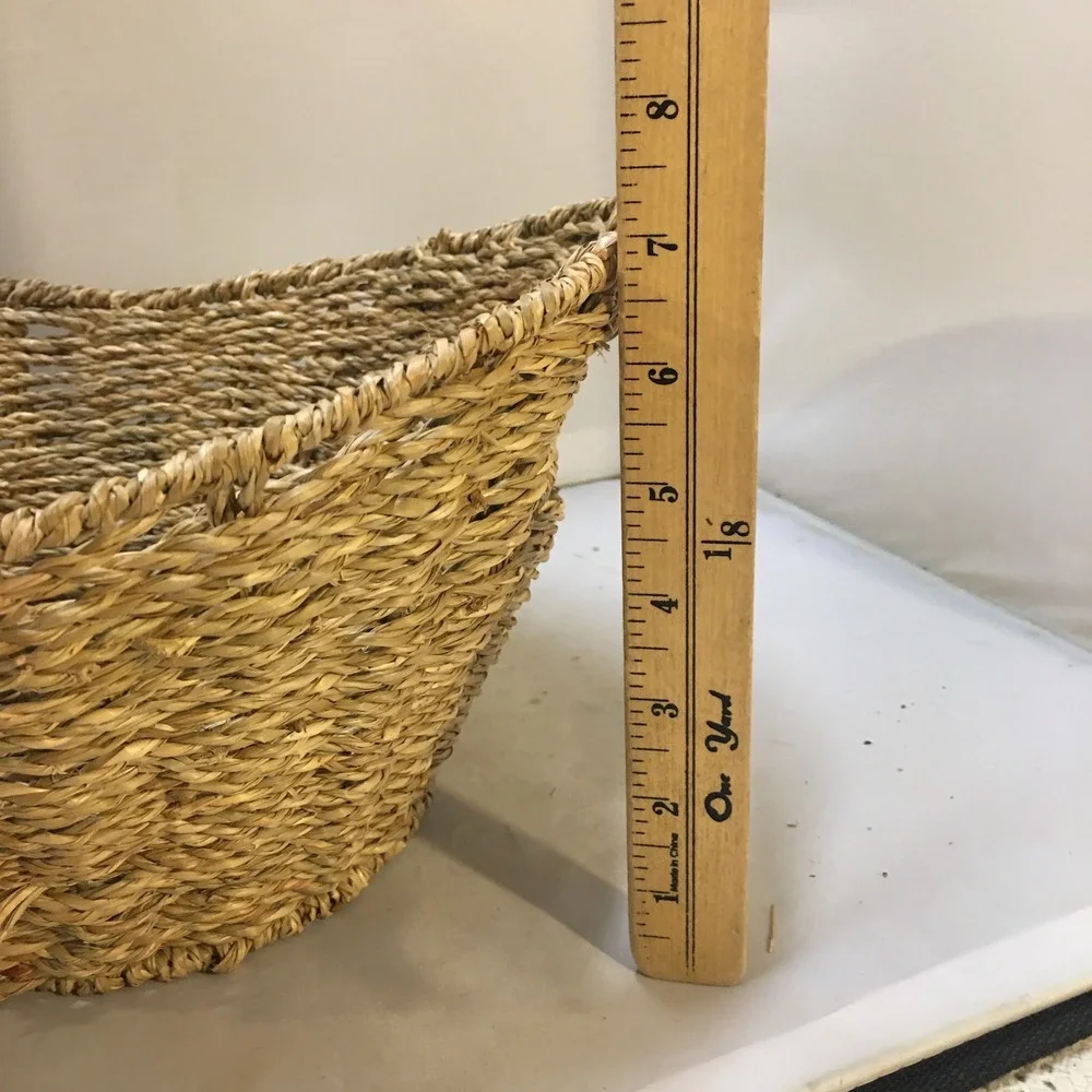 Woven Seagrass Storage Basket Home OS Tan Oval With Handles Cottagecore Bohemian